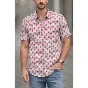 Robert Graham Men's Size M Short Sleeve Button Down Shirt Red And White